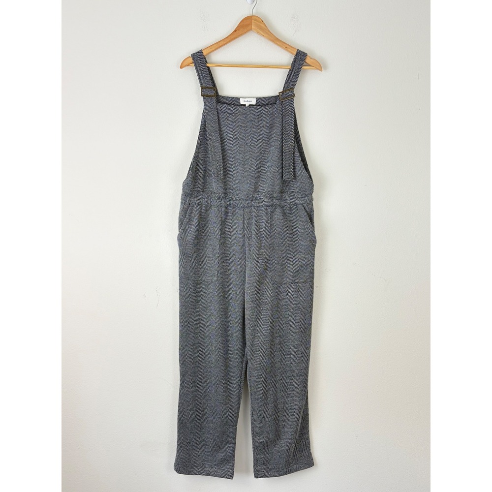 Dark Academia Overalls Bohme Herringbone Black White Grey Bib Jumpsuit Large NWT